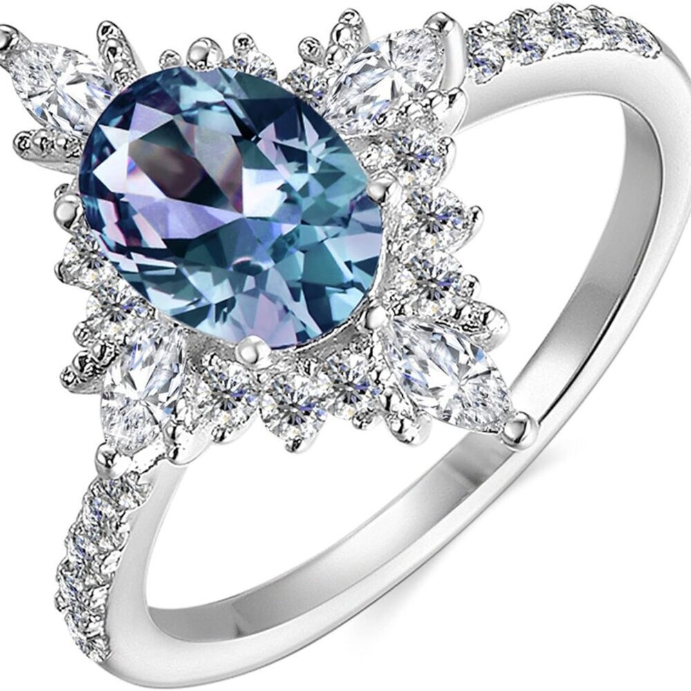 Color Change Alexandrite Ring 925 Sterling Silver June Birthstone Oval Kite Roun
